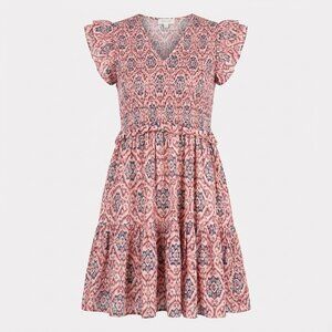 Elan Ikat Print Ruffle Sleeve Dress • Size Large Boho Midi / Mini Dress